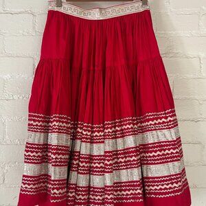 Vintage 1960s Red Silver Trim Southwestern Patio Circle Skirt